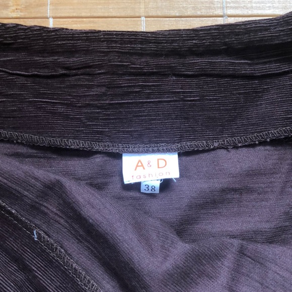 Chocolate brown crepe and corduroy tiered skirt - Picture 11 of 14